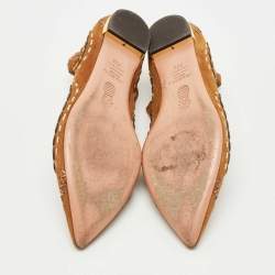 Pre Owned Aquazzura Brown Suede Ankle Wrap Ballet Flats Size 38.5