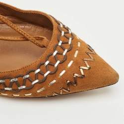 Pre Owned Aquazzura Brown Suede Ankle Wrap Ballet Flats Size 38.5