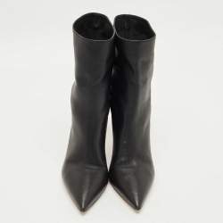 Pre Owned Aquazzura Black Leather Pointed Toe Ankle Length Boots Size 37.5