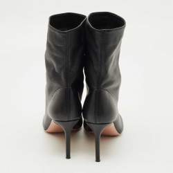 Pre Owned Aquazzura Black Leather Pointed Toe Ankle Length Boots Size 37.5