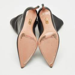 Pre Owned Aquazzura Black Leather Pointed Toe Ankle Length Boots Size 37.5