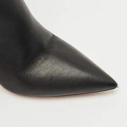 Pre Owned Aquazzura Black Leather Pointed Toe Ankle Length Boots Size 37.5