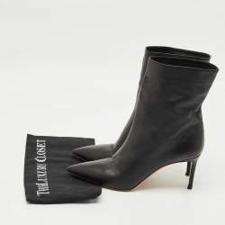 Pre Owned Aquazzura Black Leather Pointed Toe Ankle Length Boots Size 37.5