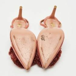 Pre Owned Aquazzura Rose Pink Velvet Powder Puff Pom Pom Slingback Pumps Size 35