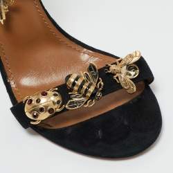 Pre Owned Aquazzura Black Suede Bees Embellished Ankle Strap Sandals Size 37