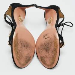 Pre Owned Aquazzura Black Suede Bees Embellished Ankle Strap Sandals Size 37