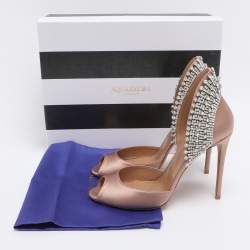 Pre Owned Aquazzura Nude Pink Satin Crystal Embellished Concorde D'orsay Pumps Size 38.5