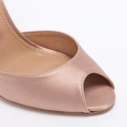 Pre Owned Aquazzura Nude Pink Satin Crystal Embellished Concorde D'orsay Pumps Size 38.5