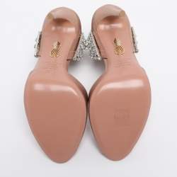 Pre Owned Aquazzura Nude Pink Satin Crystal Embellished Concorde D'orsay Pumps Size 38.5