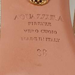 Pre Owned Aquazzura Metallic Gold Leather Star Studded Ankle Strappy Sandals Size 38