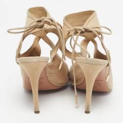 Pre Owned Aquazzura Beige Suede Sexy Thing Cut Out Ankle Tie Up Sandals Size 37