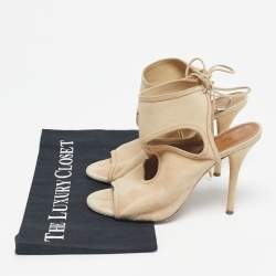 Pre Owned Aquazzura Beige Suede Sexy Thing Cut Out Ankle Tie Up Sandals Size 37