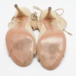 Pre Owned Aquazzura Beige Suede Sexy Thing Cut Out Ankle Tie Up Sandals Size 37