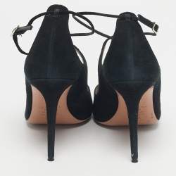 Pre Owned Aquazzura Black Suede Zani Peep Toe Ankle Pumps Size 38.5