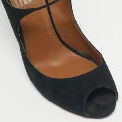Pre Owned Aquazzura Black Suede Zani Peep Toe Ankle Pumps Size 38.5