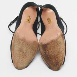 Pre Owned Aquazzura Black Suede Zani Peep Toe Ankle Pumps Size 38.5