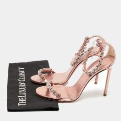 Pre Owned Aquazzura Metallic Leather So nude Ankle Strap Sandals Size 40