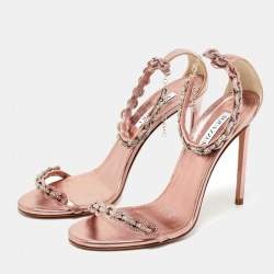 Pre Owned Aquazzura Metallic Leather So nude Ankle Strap Sandals Size 40