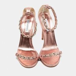 Pre Owned Aquazzura Metallic Leather So nude Ankle Strap Sandals Size 40