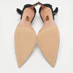 Pre Owned Aquazzura Transparent/ Black PVC and Suede Bow Tie Pumps Size 37