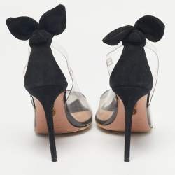 Pre Owned Aquazzura Transparent/ Black PVC and Suede Bow Tie Pumps Size 37