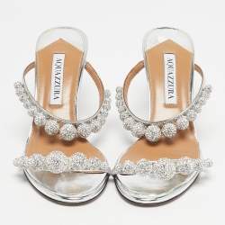 Pre Owned Aquazzura Pink Leather Disco Dancer Slide Sandals Size 36.5