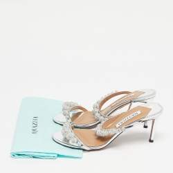 Pre Owned Aquazzura Pink Leather Disco Dancer Slide Sandals Size 36.5