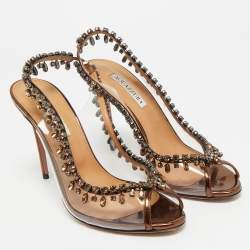 Pre Owned Aquazzura Transparent Leather and PVC Temptation Slingback Pumps Size 39.5
