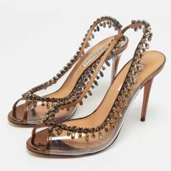 Pre Owned Aquazzura Transparent Leather and PVC Temptation Slingback Pumps Size 39.5