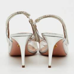 Pre Owned Aquazzura Transparent/Silver PVC and Leather Seduction Crystal Slingback Pumps Size 39.5