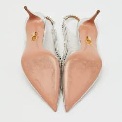 Pre Owned Aquazzura Transparent/Silver PVC and Leather Seduction Crystal Slingback Pumps Size 39.5