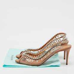 Pre Owned Aquazzura Transparent/Beige PVC and Leather Temptation Crystal Slingback Pumps Size 40