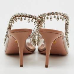 Pre Owned Aquazzura Transparent/Beige PVC and Leather Temptation Crystal Slingback Pumps Size 40