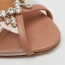Pre Owned Aquazzura Transparent/Beige PVC and Leather Temptation Crystal Slingback Pumps Size 40