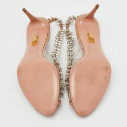 Pre Owned Aquazzura Transparent/Beige PVC and Leather Temptation Crystal Slingback Pumps Size 40