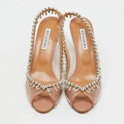 Pre Owned Aquazzura Transparent/Beige PVC and Leather Temptation Crystal Slingback Pumps Size 40