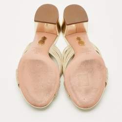 Pre Owned Aquazzura Gold Leather Crisscross Slide Sandals Size 38