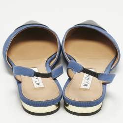 Pre Owned Aquazzura Black/Blue Canvas and Leather Marrakech Slingback Flats Size 37
