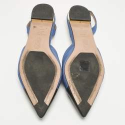 Pre Owned Aquazzura Black/Blue Canvas and Leather Marrakech Slingback Flats Size 37