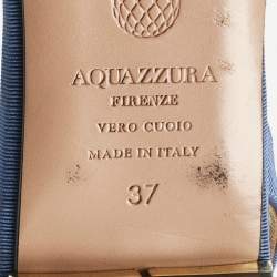 Pre Owned Aquazzura Black/Blue Canvas and Leather Marrakech Slingback Flats Size 37