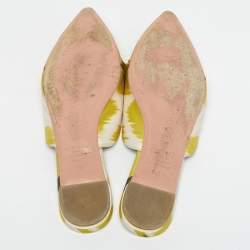 Pre Owned Aquazzura Green Velvet Powder Puff Pom Pom Flat Mules Size 40