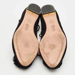 Pre Owned Aquazzura Black Suede Sunshine Ankle Tie Flats Size 41