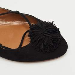 Pre Owned Aquazzura Black Suede Sunshine Ankle Tie Flats Size 41