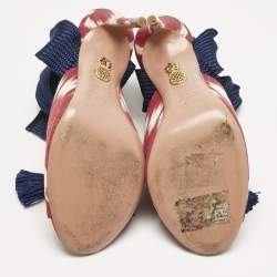 Pre Owned Aquazzura Burgundy/White Canvas Tassel Ankle Tie Sandals Size 37.5