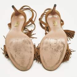 Pre Owned صندل أكوازورا بني سويدي وايلد ثينغ بحزام حول الكاحل مقاس 40