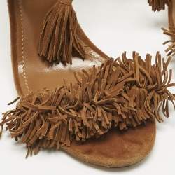 Pre Owned صندل أكوازورا بني سويدي وايلد ثينغ بحزام حول الكاحل مقاس 40