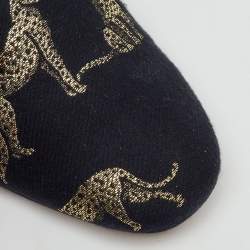 Pre Owned Aquazzura Black Jacquard Panther Embroidered Flat Mules Size 37.5