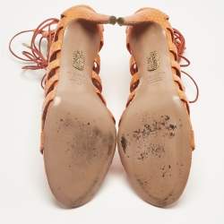 Pre Owned Aquazzura Orange Python Leather Amazon Lace Up Open Toe Sandals Size 41