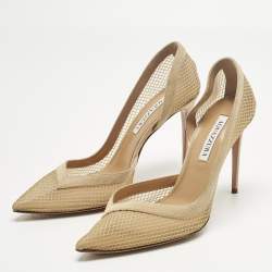 Pre Owned Aquazzura Beige Mesh and Net Kaz D'orsay Pumps Size 40