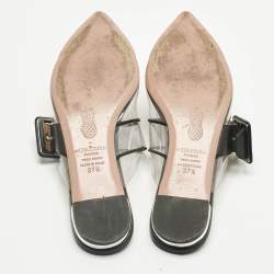 Pre Owned Aquazzura Black/Transparent Leather and PVC  Optic Buckle Mules Size 37.5